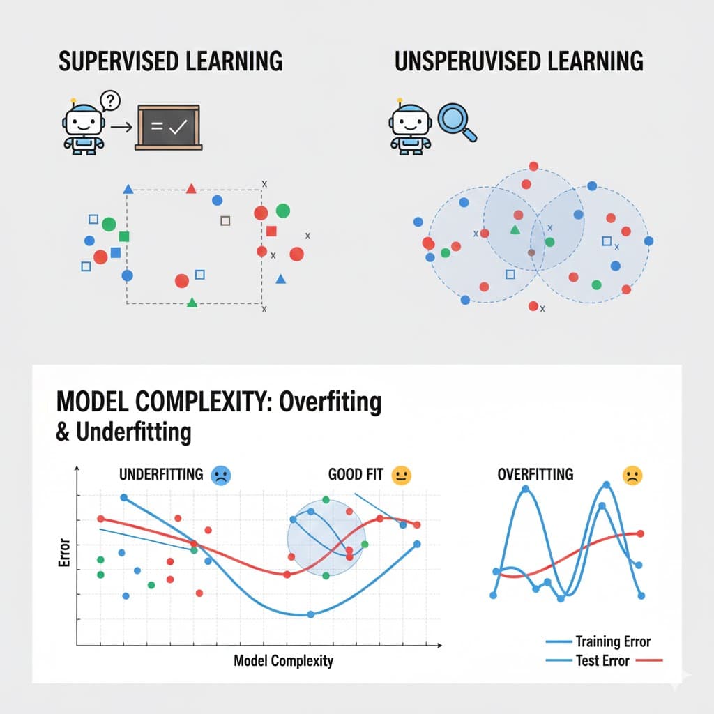 Supervised vs. Unsupervised Learning, Overfitting/Underfitting: What are these?